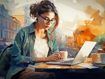 ai generated, woman, laptop, remote working, influencer, travel writer, marketing, communication, influencer, influencer, influencer, influencer, influencer